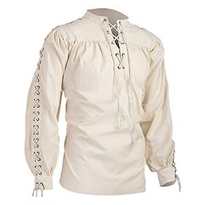 VDDTAGAM Costume Pirate Homme Costume Medieval Homme Chemise Noel Homme Chemise Lin Homme Chemise Blanche Homme Steampunk Homme Costume Halloween Homme Chemise Lin Homme Chemise Vampir(Beige,XL) (VDDTAGAM, neuf)