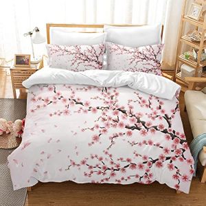 MIQEBX Fleurs de Cerisier Housse de Couette Parure de Lit en Microfibre Motif Sakura Japanese Housse de Couette avec Fermeture &Eacute;clair + 2 Taies d'oreiller 50x75 cm (Sakura, 220x240cm) (SHUYINXIA-EU, neuf)