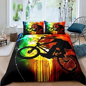 Homemissing Moto Cross Parure de Lit 140x200cm Sports Extr&ecirc;mes Sets de Housse de Couette pour Enfants Ados VTT Rider Housse de Couette Respirant Color&eacute; V&eacute;lo Chambre D&eacute;cor (Bofanshangmao, neuf)