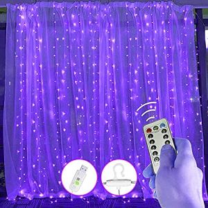 Rideaux Guirlandes Lumineuses, 3m*3m 300LED LED Rideaux Fenêtre Rideau Fée Lumières Scintillantes USB avec Fenêtre À Distance Fée Guirlande Lumineuse (Mauve) (HUHUL, neuf)