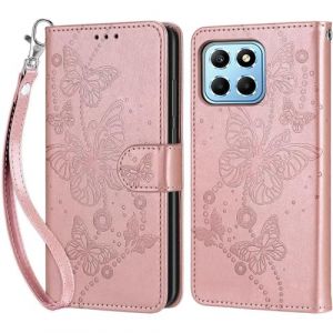 Coque pour Honor 70 Lite, Housse Etui Portefeuille Cuir Multifonction, Fermeture Magn&eacute;tique &agrave; Clapet Anti-Choc Compatible avec Coque Honor X8 5G / X6 4G Book - Or Rose Papillon (KENHONER, neuf)