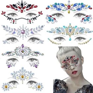 6PCS Strass Autocollant Visage, Feuilles Gemmes de Visage, Autocollants Pour le Visage en Cristaux Pour Les Yeux, Tatouage de Bijoux de Visage de Sirène de Strass,Diamant Yeux pour Maquillage Festival (Silent-Qiaoyou, neuf)