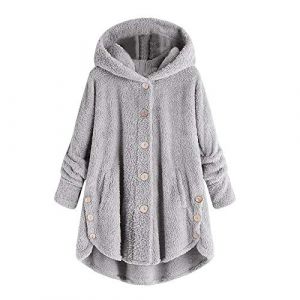 Poncho en peluche pour femme avec boutons, manteau en fausse laine avec capuche en fourrure, manteau d'hiver, veste de grandes tailles, plus &eacute;pais, chaud, v&ecirc;tement ext&eacute;rieur respirant, cape (Ansu clothing, neuf)