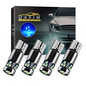 Qasim 4x T10 LED Ampoules W5W Canbus Sans Erreur Wedge 501 168 194 Bleu 18-SMD pour Voiture Lumière de Dôme Intérieur Liseuse Feu arrière DC9-28V Hétéropolarité cconstante (Qasim auto parts, neuf)