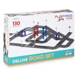 Playmags Ensemble De 130 Blocs De Construction Magnétiques pour Enfants – Jouets d'apprentissage STEM Créatifs Durables avec Piste De Course en Voiture Incurvée Et Droite pour Enfants À Partir De 3 (Best Toys 4 U, neuf)