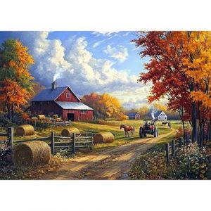 Bowetile 5D Paysage Diamond Painting, Kit Complet DIY Ferme Diamant Painting, Peinture Diamant Adulte Cheval, Point de Croix Strass Cristal Ferme de montagne Pour Décoration Murale 40x30 cm (Bowetile Direct, neuf)
