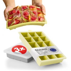 Blumtal Lot de 3 bacs &agrave; gla&ccedil;ons en silicone - 15 bacs &agrave; gla&ccedil;ons avec couvercle - Bac &agrave; gla&ccedil;ons en silicone sans BPA - Bac &agrave; gla&ccedil;ons de qualit&eacute; alimentaire - Gris + gris + jaune (Everbrent, neuf)