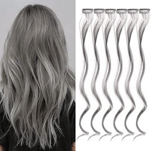 6 Pièces Cheveux Bouclés Extensions Clip, Extension De Cheveux, Party Highlights Clip Synthétique Dans le Long Postiche pour Femmes Filles Cadeau, Gris (Mxcwir EU, neuf)