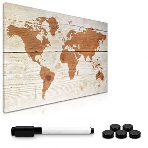 Navaris Tableau magnétique - 40x60 cm - Panneau mémo Cuisine Bureau - 1x Feutre effaçable et 5X Aimant Inclus - Design Carte du Monde (SX-Commerce, neuf)