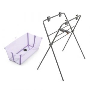Stokke Flexi Bath (Lavande) + Support Flexi Bath - Baignoire pour b&eacute;b&eacute;s jusqu'&agrave; 10 kg - Pliable, durable et facile &agrave; ranger - Pratique &agrave; utiliser &agrave; la maison ou en voyage (reCommerce Brands, neuf)