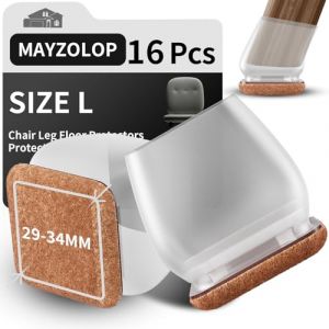 MAYZOLOP 16 Pièces Protege Pied de Chaise en Silicone, 1.25in Transparent Tampon Chaise pour Pieds inclinés, Bouchons de Pieds de Chaises avec Tampons en Feutre,Pas de Rayures, Pas de Bruit (MAYZOLOP-FR, neuf)