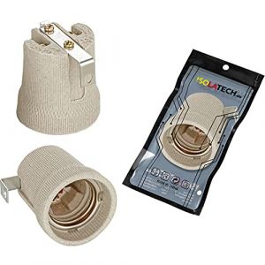 ISOLATECH 1pc E27 gris douille en c&eacute;ramique avec &eacute;querre de fixation/&eacute;trier int&eacute;rieur (max.250V/4A) ampoules pour Home plafond installation salle de bains encastrer culot r&eacute;sistant &agrave; la chaleur (ISOLATECH-DE, neuf)