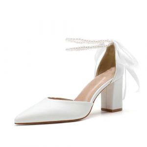 IvoireCh Chaussures de mariage blanches nacr&eacute;es pour mari&eacute;e &agrave; talons hauts et bout pointu Chaussures de mari&eacute;e &agrave; talons carr&eacute;s en satin pour bal de fin d'ann&eacute;e, escarpins, blanc, 41 EU (PENGYUYANXIAODIAN, neuf)