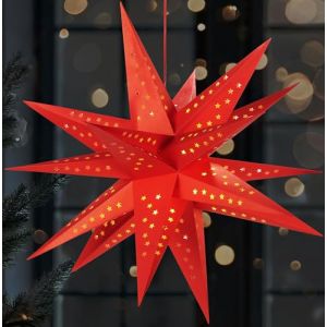 BRUBAKER Étoile de Noël 3D pour l'Intérieur - 60 cm Étoile Lumineuse XXL en Papier - Fonctionne sur Piles avec Minuterie - Étoile LED Suspendue - Étoile de l'Avent pour Décoration de Noël - Rouge (BRUBAKER (Der Schnellversender!), neuf)