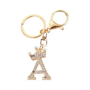 Porte clé femme Porte-clés pour fille Porte clés avec lettre Porte-clés en strass Cadeau pour femme or porte clef femme (Lettre A) (ANETTEE GLOBALISS, neuf)