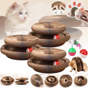 G&eacute;n&eacute;rique Griffoir Chat, Griffoir Interactif pour Chat, Jouet Accord&eacute;on, Jouet &Agrave; Griffer Interactif Carton Ondul&eacute; avec Cloche,R&eacute;sistant Aux Rayures,Plusieurs Changements De Forme (Wanyuu, neuf)