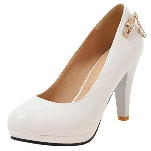 Escarpins Habill&eacute;s Femme, Escarpins C&ocirc;nique Elegant Chaussures de Mariage Talons Hauts Bout Rond avec Plateforme Strass Blanc Taille 35 EU (Lroey Reoly, neuf)