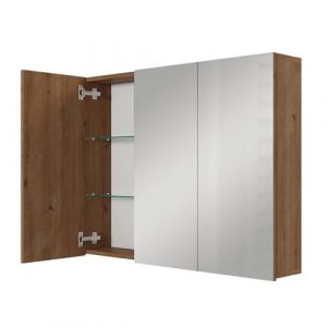 Planetm&ouml;bel Aria Armoire de Toilette 90 cm de Large | Armoire Salle de Bain Suspendue avec Miroir | Ch&ecirc;ne dor&eacute;, sans &eacute;clairage ni Prise, Meuble Salle de Bain WC invit&eacute;s 90 x 70 x 16 cm (Planetm&ouml;bel, neuf)
