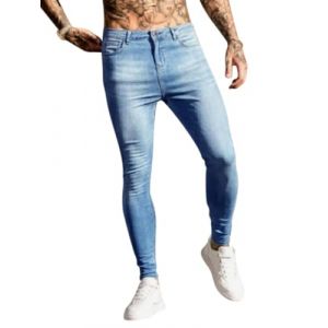Oanviso Jean Trou&eacute; Homme Style Hip Hop D&eacute;truit Trou Pantalon en Denim Extensible Couleur Unie Jeans Trou Cass&eacute; Streetwear Jeans Moulants Trekking Grande Taille K Bleu Clair L (Osheoiso Inc., neuf)