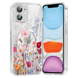 Saqmkil Coque Magn&eacute;tique pour iPhone 11 6,1", Compatible avec MagSafe, Aesthetic Motif Fleur Dessin Fille Etui, Transparente Souple Silicone TPU Bumper Case Antichoc Protection Housse Cover, Rose 2 (HEILALA VANILLA, neuf)