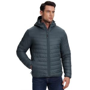 33,000ft Veste matelassée légère pour homme - Imperméable - Veste de mi-saison chaude pour homme - Capuche - Manteaux d'hiver - Veste tampon - Rangement, gris, L (33,000ft EU Direct, neuf)