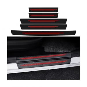 Adunsiaoto 5 Pi&egrave;ces Autocollants De Protection En Fibre De Carbone, Protection Seuil Porte Voiture, Carbone Fibre Film Protecteur Seuil Porte Voiture Accessoires Auto Universel(Rouge) (dunsiaoto, neuf)