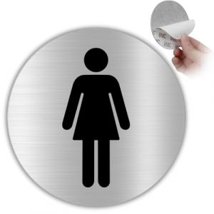 LEIASA | Panneau Adhésif WC Femme - Épaisseur 0,6 mm - Diamètre Ø 100 mm - Aluminium Signalisation de Toilettes - Signal Toilettes - Signal Bain - Panneau Adhésif WC Femme (Signal Toilette Femme) (LEIASA, neuf)