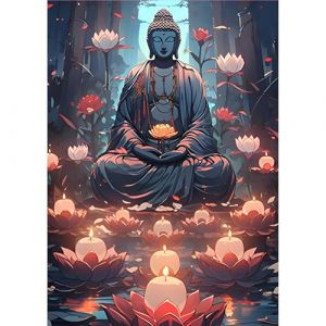 MOGTAA Diamant Peinture pour Adulte Débutant, 5D Statue Bouddha et Bougie Diamond Painting Complet Diamant Kit, Diamant Painting Strass Point de Croix Cristal pour Murale Décor 30x40cm (Keleman, neuf)