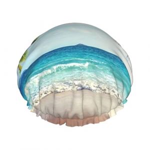Bonnet de douche de plage hawaïen en forme de palmier tropical avec bonnet de douche élastique et imperméable double couche réutilisable, cache-oreilles pour hommes, femmes. (hefeiliguipengshangmaoyouxiangongsi, neuf)
