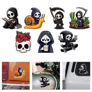 WADORN 7 Styles Autocollants en Vinyle Mignons de Squelette Mort, Autocollants en Vinyle Squelette et T&ecirc;te de Mort Stickers Imperm&eacute;ables pour Vitres de Voiture Camions Skateboards Murs Ordinateurs (WADORN EU, neuf)