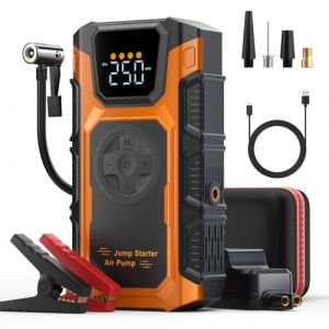 Booster Batterie Voiture Puissant avec Gonfleur, 5500A 12V Demarreur Chargeur Batterie Voitures (Tous Essence ou 10L Diesel) avec Compresseur 150PSI, 3,3" écran, LED 3 Modes, Ultrasafe, Portable (Topcar1, neuf)