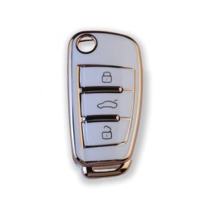 Coque pour cl&eacute; TPU RUXYAXFOL Compatible avec Audi A1, A3, A4, A5, A6, B6, B7, C5, C6, Q2, Q3, Q5, Q7, R8, RS3, RS4, RS6, S3, S4, S6, TT, Seat Exeo 3R, 2 pi&egrave;ces,Or Blanc (HONGGUYU, neuf)