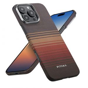 pitaka Coque Ultramince pour iPhone 16 Pro en Fibre Aramide Compatible avec Magsafe Housse de Protection Magnétique Coque Tactile Tissée avec Toucher Agréable Coucher de Soleil (PITAKAofficial, neuf)