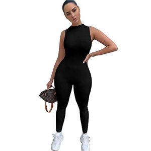 TOEECY Combinaison Femme Body de Sport sans Manche Moulante D&eacute;contract&eacute; Jumpsuit Chic Legging Fitness Yoga Gym Bodysuit (Noir,M) (Perfect one pac, neuf)