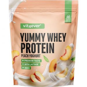 Yummy Whey Protéine Poudre - Yogourt à la pêche - Jusqu'à 22,5g de protéines par portion - Premium shake de protéines avec lactase & petit-lait allemand (908g) (LifeBalance Trading Supplements, neuf)