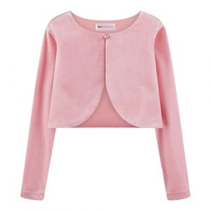 Bolerose Les Filles Manches-Longues Velours Enfants Enfants Pull Boléro Boléro en Maille (Rose Clair, 9-10 Ans) (Sapphire Stitch, neuf)