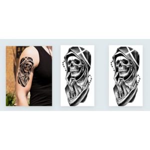 Lot de 2 feuilles de tatouage temporaire tête de mort - Tatouage ange de mort - Faux tatouage xqb528x2 (Beyond Perfection, neuf)