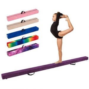 COSTWAY Poutre d'Équilibre Pliable de 240 cm, Barre de Gymnastique au Sol Portable en Mousse avec Housse en Daim Amovible et Fond Antidérapant Poignées, pour Enfants, Gymnastes (Violet) (FDS GmbH, neuf)