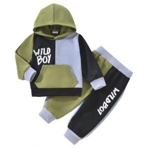 LUVCES Vêtements Bébé Garçon Manches Longues Imprimé Lettre Sweat à Capuche Tops+ à Taille élastique Pantalon 2Pcs Ensemble Automne Printemps Tenues Bloc de couleurs Wild Boy 6-9 Mois (SANYI FASHION, neuf)