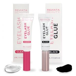 Renata Beauty Pack de 2, Colle pour Cils Transparente & Noire, Imperméable, Tenue Forte 24h, Tubes à Double Usage, Hypoallergénique, Professionnelle, Adhésif Polyvalent pour tous les Cils, 2x4ml (RENATA BEAUTY, neuf)