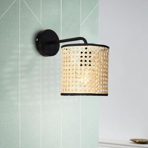Lightbox Applique murale style nature - Rotin tress&eacute; viennois - intensit&eacute; lumineuse variable avec variateur externe 1 x E27 max. 60W - en m&eacute;tal/rotin - en marron clair - 25 x 17 cm (Lightbox-Shop, neuf)