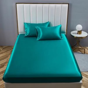 YASMENG Drap Housse 90x190 Satin Turquoise Uni Bonnet 30 cm Soyeux Brillant Luxe Soie Drap de lit en Satin de Soie Polyester Douce Lisse Respirant pour Matelas &Eacute;pais (Tamir Zhang, neuf)