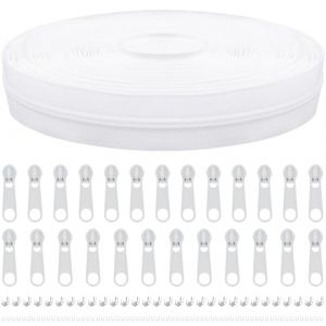 Fermeture &eacute;clair sans fin avec fermeture &eacute;clair, 3 mm, 5 mm, 9 m, nylon, fermeture &eacute;clair sans fin au m&egrave;tre et fermeture &eacute;clair en m&eacute;tal pour v&ecirc;tements, sacs, trousse &agrave; crayons, linge de lit, blanc (MicButty, neuf)