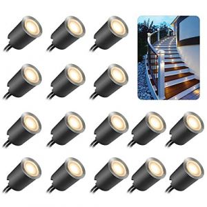 SMY Lot de 16 Spot LED Encastrable Extérieur, IP67 Étanche, Ø 32mm, Spots à Encastrer Extérieur pour Terrasse Bois Piscine Jardin Escaliers Deck en Bois(Avec prise UE) (16 Led Blanc Chaud 2800k) (SMY  Lighting, neuf)