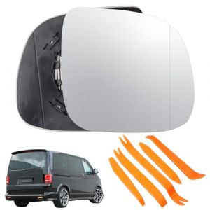 Verre de Rétroviseur Pemplacement pour VW T5 (2010-2015) T6 (2016-2021) VW Transporter Caravelle(2014-2018) Chauffant Asphérique avec Plaque de Support Rétroviseur Extérieur Réglable(Droite) (JUTong, neuf)
