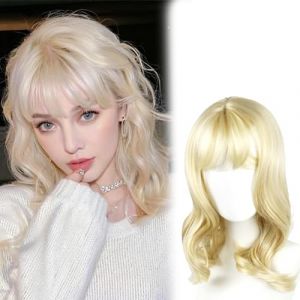 FOSDICK 45cm Perruque Blonde Femmes Blonde Bob Perruque avec Frange Cheveux Synth&eacute;tiques R&eacute;sistants &agrave; la Chaleur Perruque Courte pour Soir&eacute;e Cosplay Utilisation Quotidienne (FOSDICK, neuf)