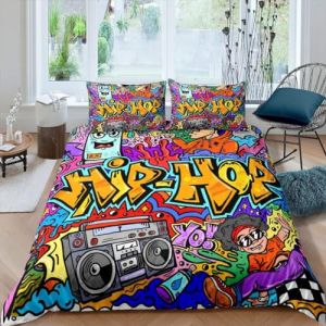 Homewish Housse de Couette 140x200 Enfant en Microfibre avec 1 Taie d'oreiller, Parure de Lit Graffiti Couleur Hip Hop pour Jeunes Adultes, Ensemble de Literie Moderne Graffiti Street Art (Suzhou yiyanyun e-commerce Co., Ltd, neuf)
