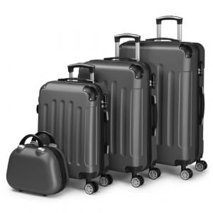 LALAHO Set de 4 Valises avec Vanity Case, Valise Grande Taille, Valise Cabine, Petite Valise, ABS avec Coins Renforcés, roulettes Pivotantes 360°, Cadenas et Poignée Télescopique (Gris foncé) (Sarefun, neuf)