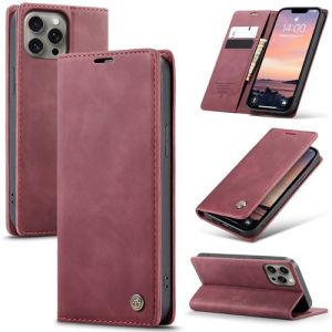 Azororo Coque pour iPhone 15 ProMax 5G Premium Housse Cuir Protection Pochette Rabat Portefeuille Flip Case Porte Magn&eacute;tique Coque &Eacute;tui pour iPhone 15 ProMax, Vin Rouge (Jingrusz, neuf)