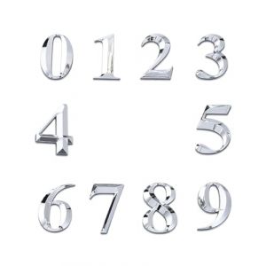 YATEICBC 10 pièces Numéro de porte auto-adhésif, plaque numérique galvanisée, numéro de porte 3D, numéro de boîte aux lettres, pour plaque de boîte postale, 0 à 9 (argent) (YATEICBC, neuf)